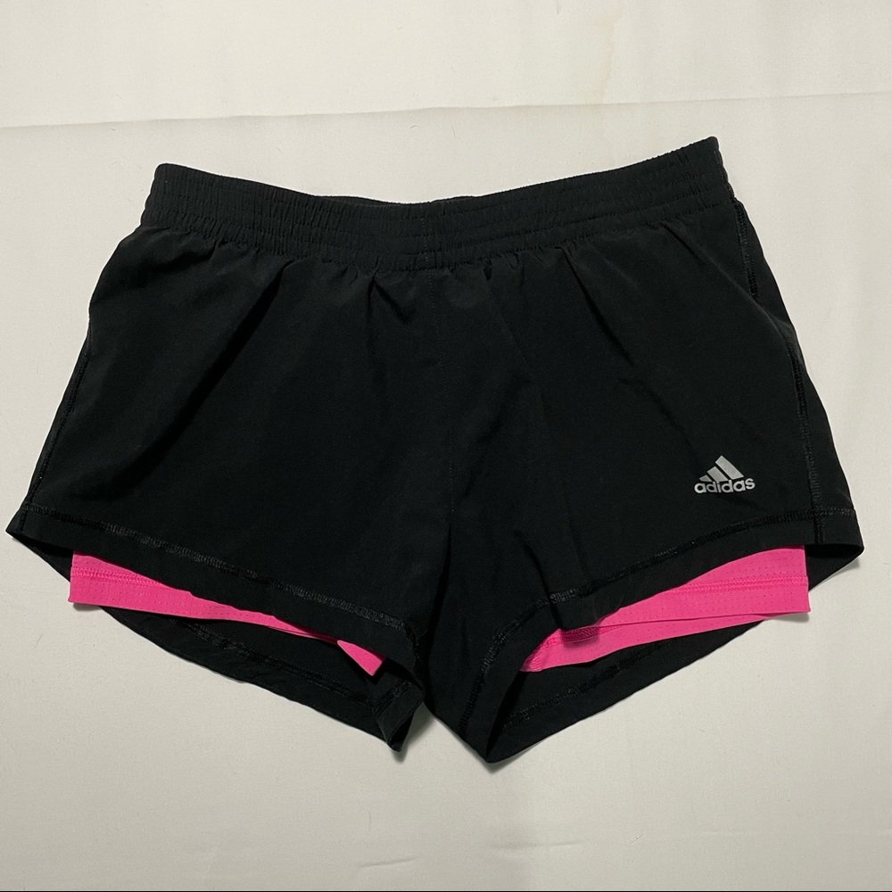 Womens black and pink adidas running shorts